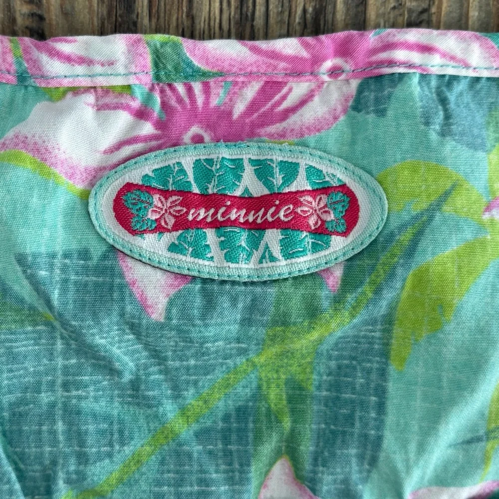 Vtg Disney Store Minnie Mouse Tropical Hawaiian Cotton Dress 4T Green Pink Y2K - Picture 11 of 11